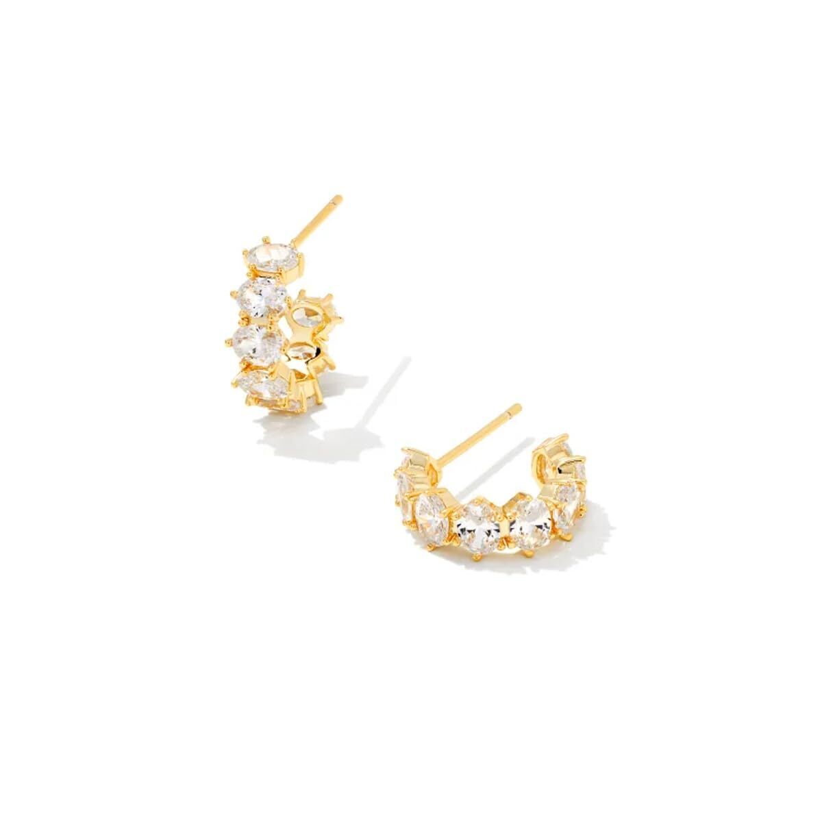 Cailin 14k Gold-Plated Brass Crystal Huggie Earrings In White